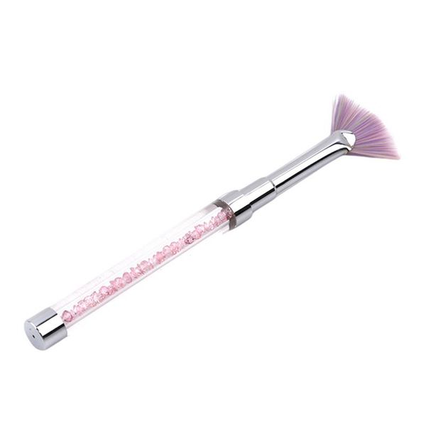 

nail art kits 1 pc fan shape cleaning brush gradient pink rhinestone handle dust glitter powder remover pen manicure tool