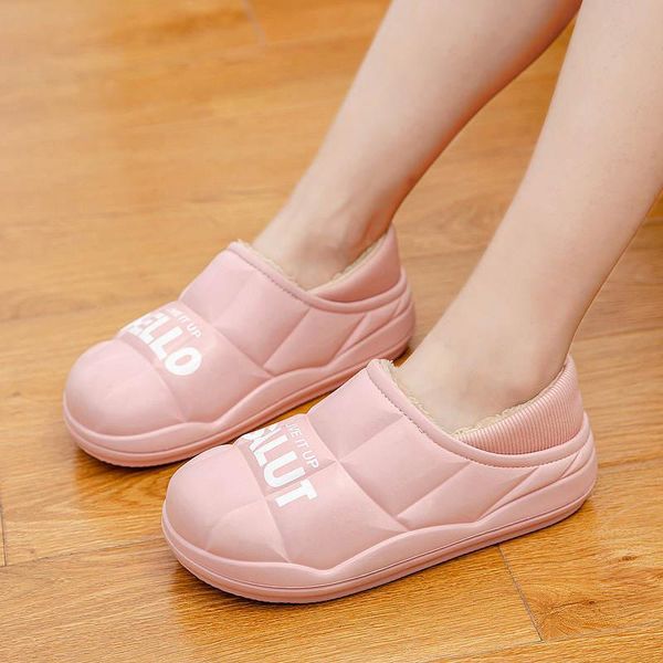 

slippers 2021 winter warm furry men shoes waterproof women couples non-slip plush cotton indoor outdoor thick hee slides 1-o, Black