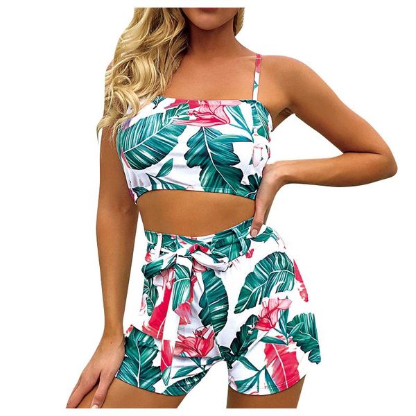 

women's swimwear bikinis high waist swimsuits push up biquini ribbed bathing suits leaf print bikini set short, White;black