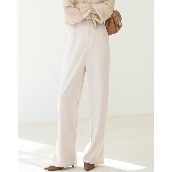 

women's pants & capris office lady straight long women 2021 loose casual suit trousers fall solid all match simple high waist pantalone, Black;white
