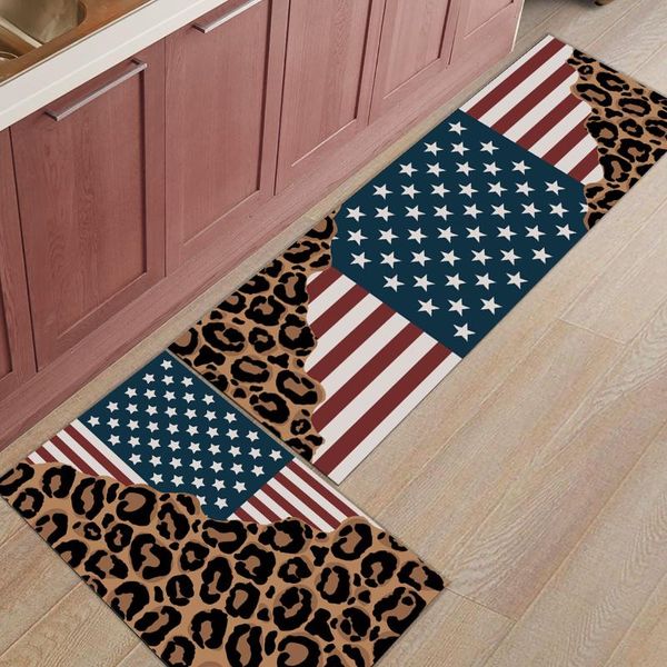 

american flag leopard print kitchen rug bedroom entrance doormat home floor decor carpet bathroom anti-slip carpets