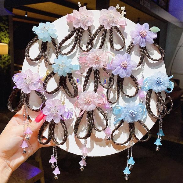 

hair accessories vintage flower wig tassel antiquity chinese hairpins girls clip fashion children hanfu pins headwear, Slivery;white