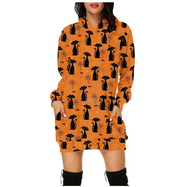 

halloween goddess little skull hooded long sleeve ladies long sweater loose, comfortable and soft, Black