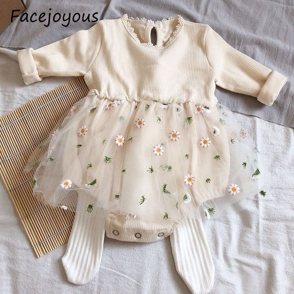 Frühling Mädchen Prinzessin Kleid Baby Mädchen Bodys Nette Spitze Mesh Floral Kleinkind Kleine Mädchen Tutu Kleid Overalls Outfits 210413