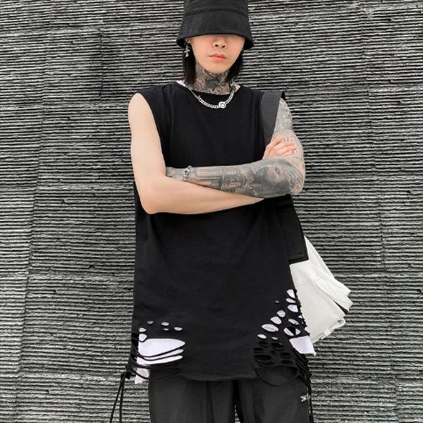 

camiseta sem mangas de mens hip hop para mulheres do sexo masculino alta rua moda casual solta, White;black