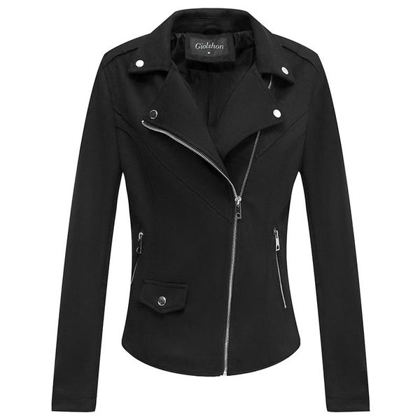 

women's leather & faux geschallino suede jackets for women 2021 autumn female moto biker short coat with 2 pockets, Black