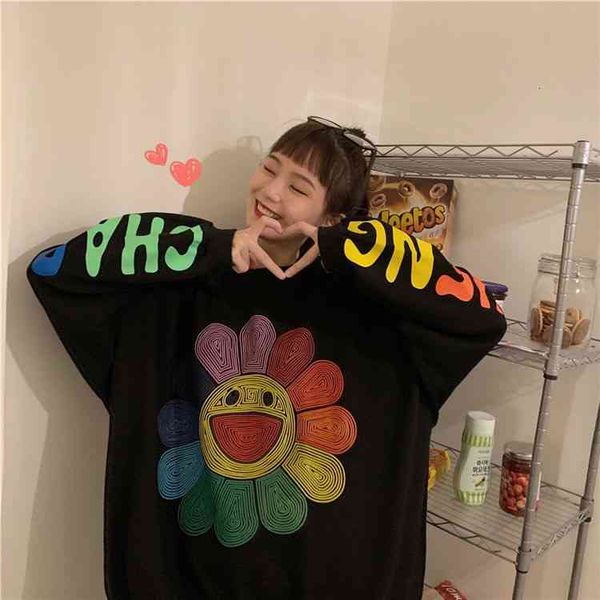 

women's hoodies & sweatshirts harajuku smiley graffiti round neck oversize sweatshirt men and women stanger things loose hip hop c, Black