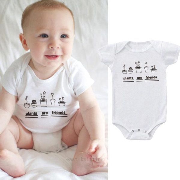 

boys girls casual summer baby boy girl short sleeve plants are friends romper born clothes jumpsuit white rompers, Blue