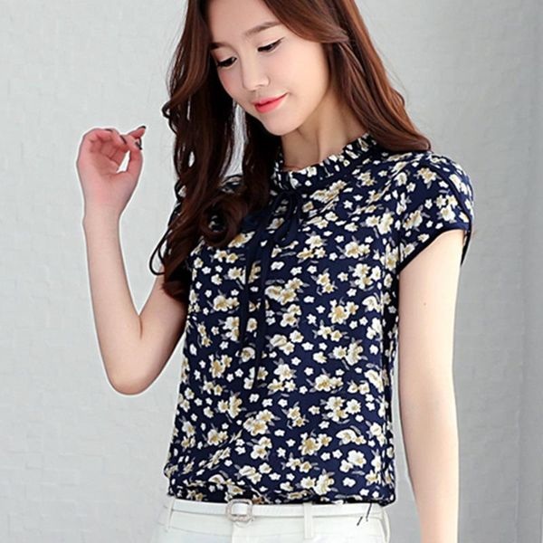 

women's blouses & shirts chiffon shirt 2021 summer sweet lace with floral print bottoming top, White