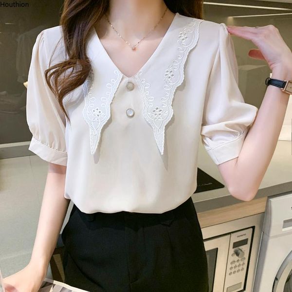 

women's blouses & shirts blouse short sleeve solid color doll collar fashion casual shirt summer korean houthion, White