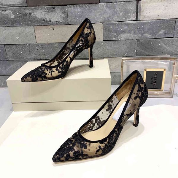 

dress shoes summer classic fashion single pointed lace breathable high heels brand women's pumps uazq, Black