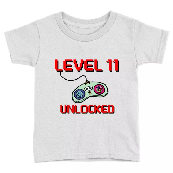 

level 11 kids t-shirt 11th birthday years old cute present top, White;black