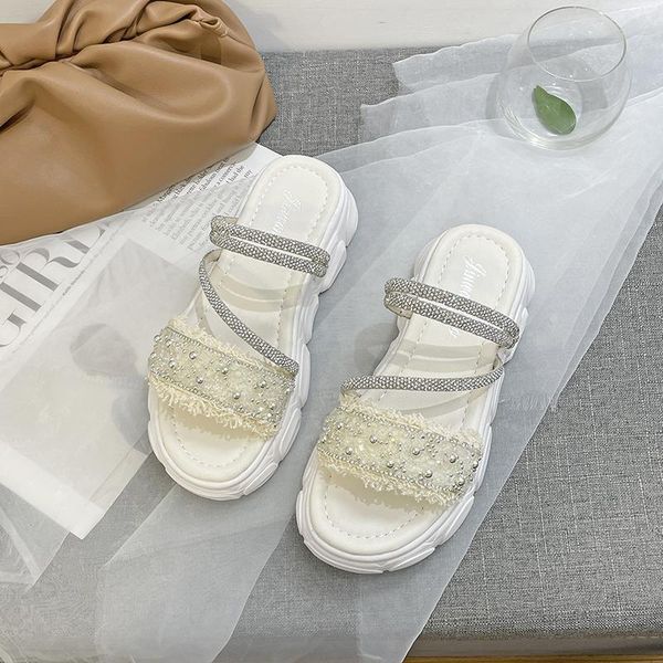 

slippers women's flip flops 2021 summer the mixed colors all-match comfortable round head open toe sandals platform woman shoes, Black