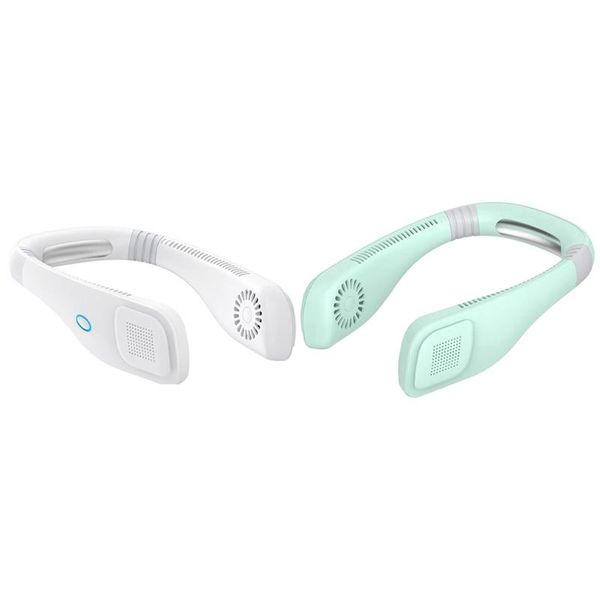 

electric fans 2 set mini usb portable neck fan with rechargeable battery pocket cooler air conditioner white & green
