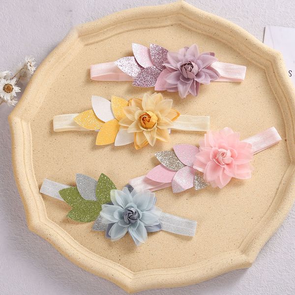 

15768 europe sweet baby headband hair head band gleit leaves flower headwrap elastic headbands children kids princess hairband, Slivery;white