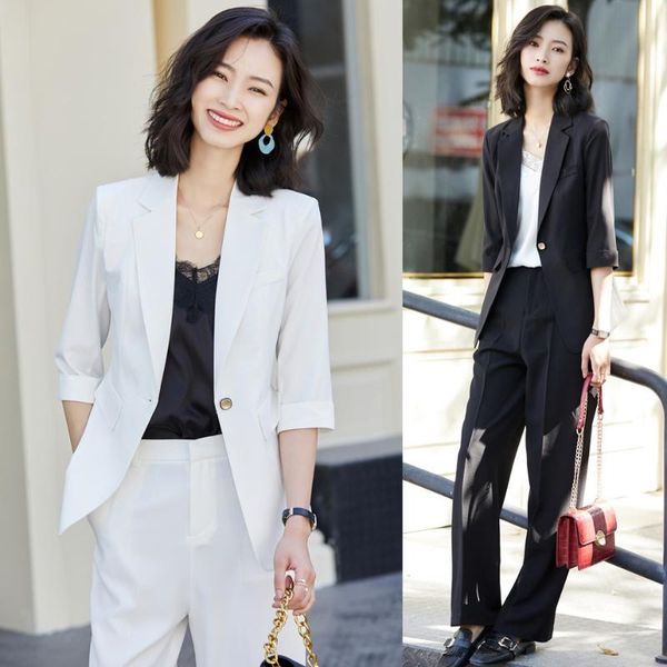 

fashion white blazer wmen business suit ladies pant and jacket sets work wear office uniform styles pantsuits women's suits & blazers, White;black