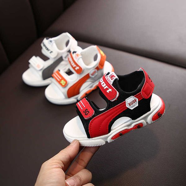 

baby sandals bright lights flashing lights boys sandals summer fashion small and medium children beach shoes 210713, Black;red