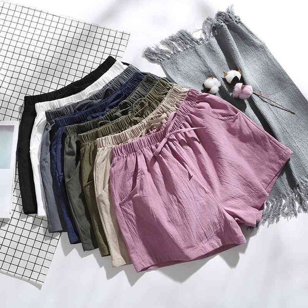 

summer 21 new high waist cotton and hemp shorts women's flax slim loose three large size thin casual wide leg pants, Black