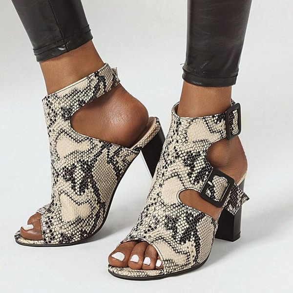 

boots wind thick heel super thin high shoes leopard print women's waterproof platform fish mouth belt buckle large, Black