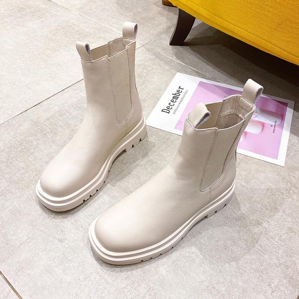 

boots women's leather shoes chunky high heels medium calfskin side zipper autumn ladies 2021 fall winter, Black