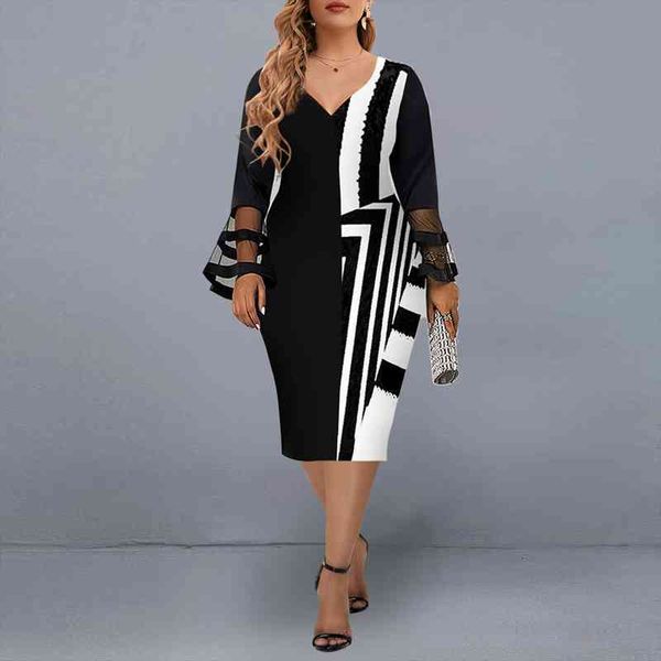 

women dress plus size elegant mesh stitching color block long sleeve dresses black autumn mid christmas club party dress, Black;gray