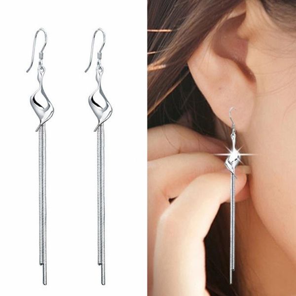 

drop earrings long tassel twisted fashion silver color ear dangle pendant wedding elegant earring women jewelry accessories gift