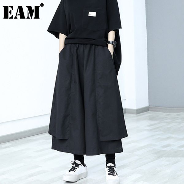 

[eam] high waist black big size double layers wide leg trousers loose pants women fashion spring autumn 1dd6822 21512, Black;white
