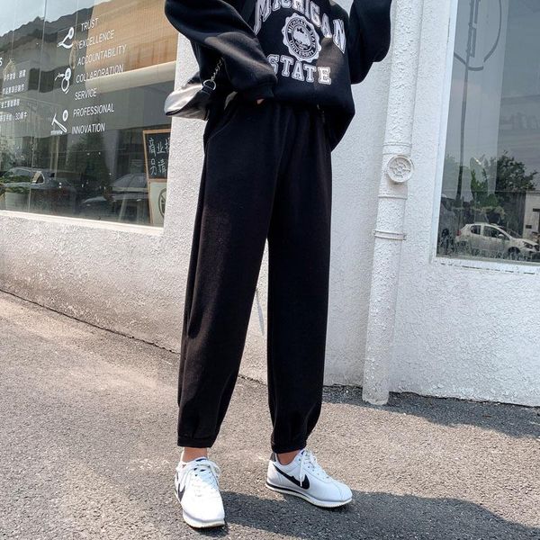 

women's pants & capris harem loose straight casual nine points high waist, Black;white