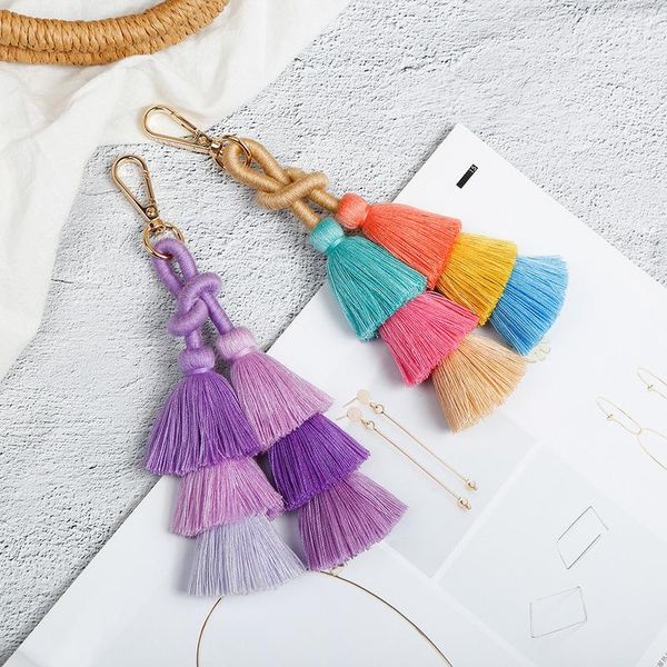 

keychains colorful macrame fringed keychain cotton rope winding design bag pendant women bohemian ethnic accessories fashion trend gift, Silver