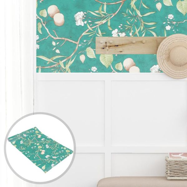 

roll chinese style green wallpaper self-adhesive bedroom wallpapers