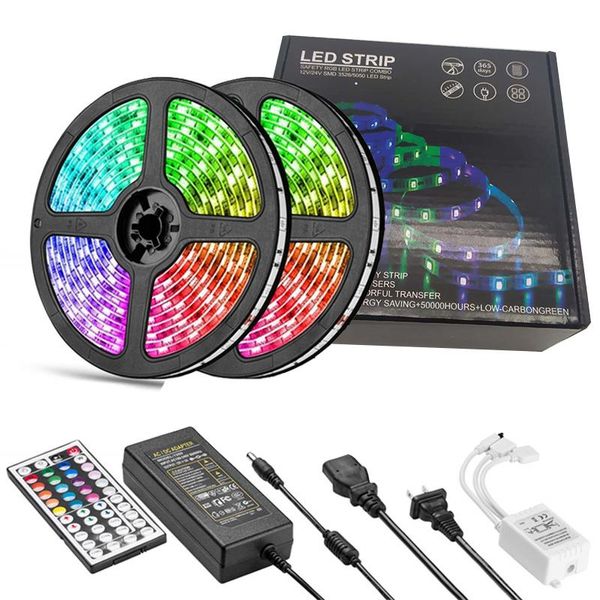 Strisce luminose a LED RGB SMD5050 DC12v Kit luci a nastro a LED che cambiano colore Strisce luminose multicolori flessibili con 44 tasti per TV