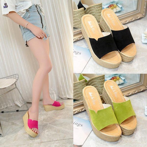 

summer open toe 2021 color platform wedges high heels casual leisure woman sandal women shoes female slippers, Black