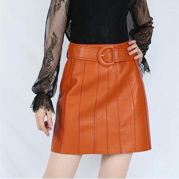 

skirts factory style women casual genuine leather skirt, Black