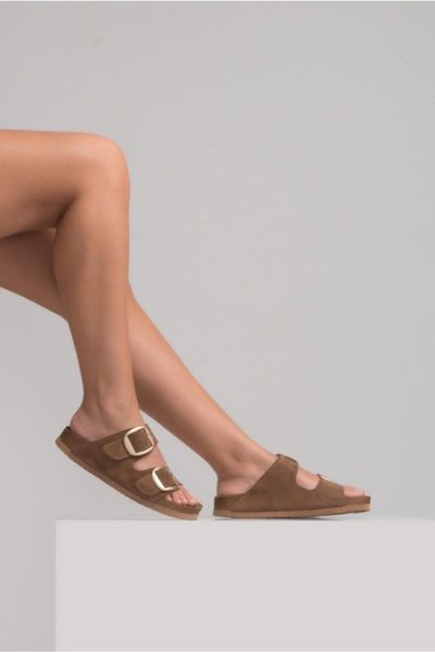 

slippers women's leather apricot suede, Black