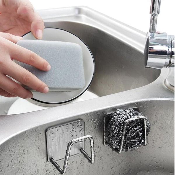 

hooks & rails kitchen organizer nail-stainless steel sponge storage rack perforation sink soap drain bathroom accessory