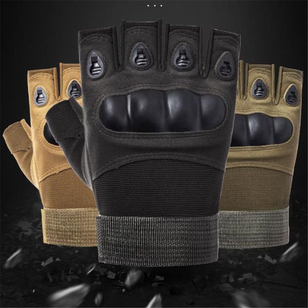 

men's tactical fingerless gloves army paintball airsoft bicycle motocycle combat hard knuckle half finger glove men, Black;green