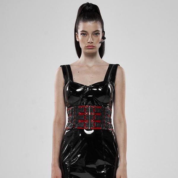 

belts punk rave women rock metal waist girdle patent leather personality party gothic corset, Black;brown