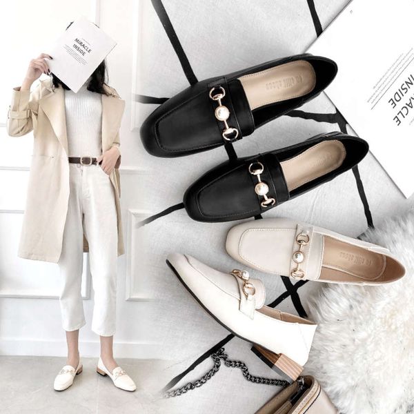 

casual shoes 2021 new british style two wear lazy shoes women's leisure college flat sole single lefu a7xe, Black