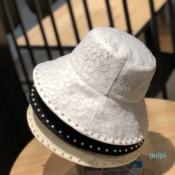

bucket lace pearl hat cap fashion men stingy brim hats man women designers sunhat fisherman caps embroidery badges, Blue;gray