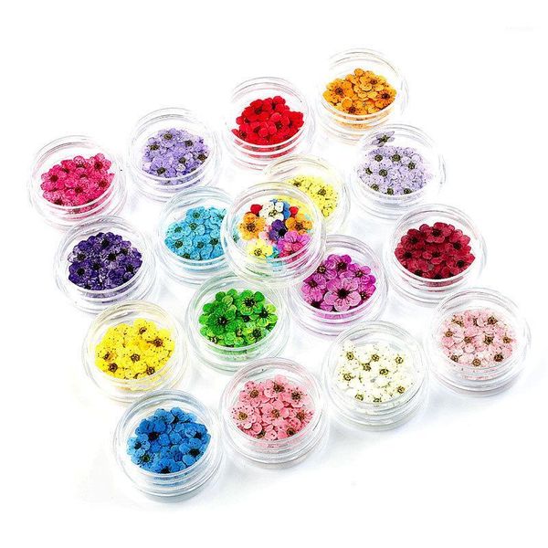 

10pcs/jar dried flowers nail art decorations colorful natural dry flower 3d beauty real floral stickers uv gel manicure decals1, Silver;gold