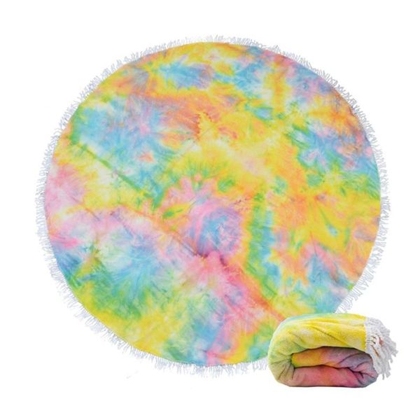 

yoga mats round double-sided tie-dye tassel quick-drying beach towel bath sauna tapestry meditation mat soft compact dropship