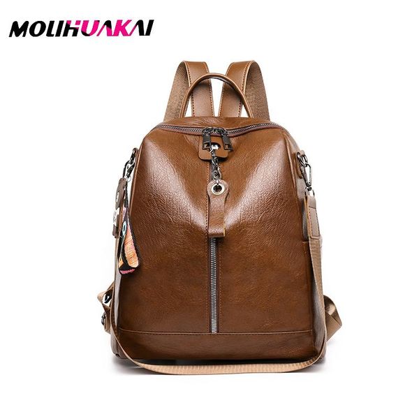 

backpack 2021 vintage women leisure ladies shoulder bags leather school bag for travel backpacks