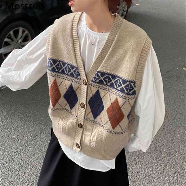 

vintage plaid knitted women cardigan vest spring sleeveless v-neck single-breasted sweater korean fashion female 210513, Black;white
