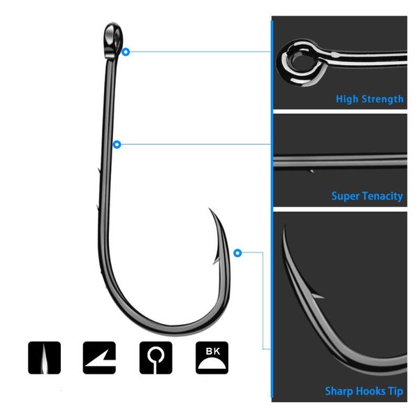 

fishing hooks 100pcs/lot jig barbed hook 1#-6# high carbon steel single circle sharp fishhook accessories