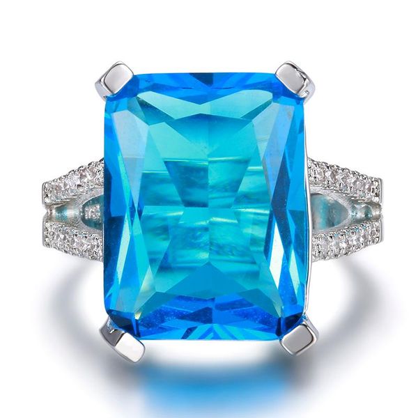 

cluster rings fashion vintage 925 solid sterling silver aquamarine gemstone birthstone wedding engagement ring fine jewelry wholesale, Golden;silver