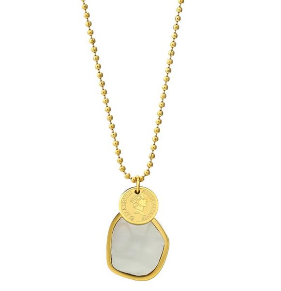

double layer stainless steel natural shell pendant necklace statement for women office jewelry necklaces, Silver