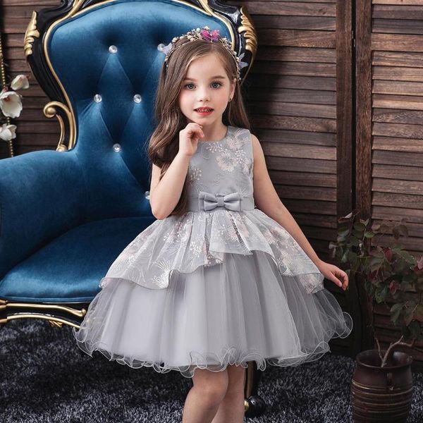 

girl's dresses baby dress summer embroidered enfant birthday princess bow floral children's puff 1-5y girl vestidos, Red;yellow