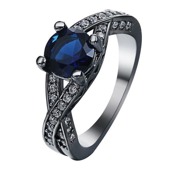 

wedding rings black gold-color wholesale cross design paved royal blue cz zircon jewelry for women sale engagement ring, Slivery;golden