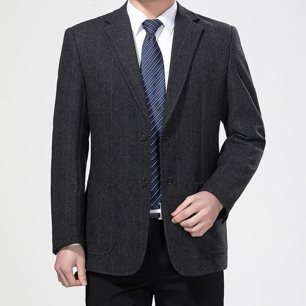 

men's suits & blazers four seasons men dark striped camel gray smart casual wool suit jacket notched collar single-breasted business ou, White;black