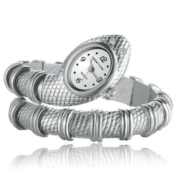 

wristwatches lintimes women watch bracelet wristwatch fashion snake shaped quartz for ladies, Slivery;brown